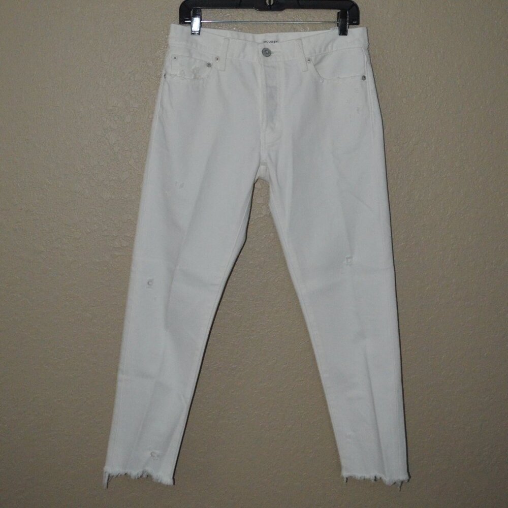 $350 Sz 28 Moussy White Distressed Frayed Hem Skinny Jeans